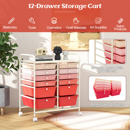 12-Drawer Rolling Storage Cart, Removable Drawers, Lockable Wheels, Pink File Cabinets at Gallery Canada