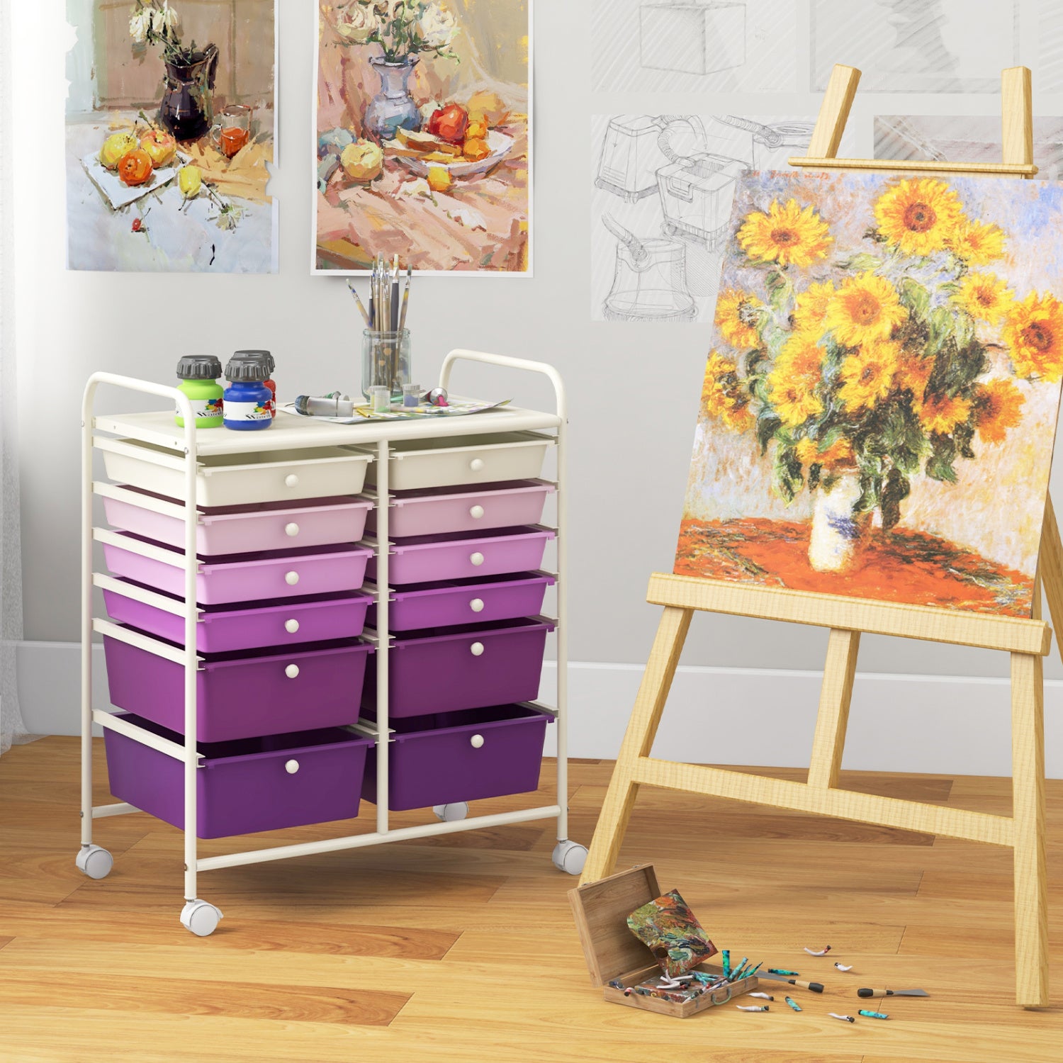 12-Drawer Rolling Storage Cart, Removable Drawers, Lockable Wheels, Purple File Cabinets at Gallery Canada