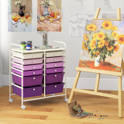12-Drawer Rolling Storage Cart, Removable Drawers, Lockable Wheels, Purple File Cabinets at Gallery Canada