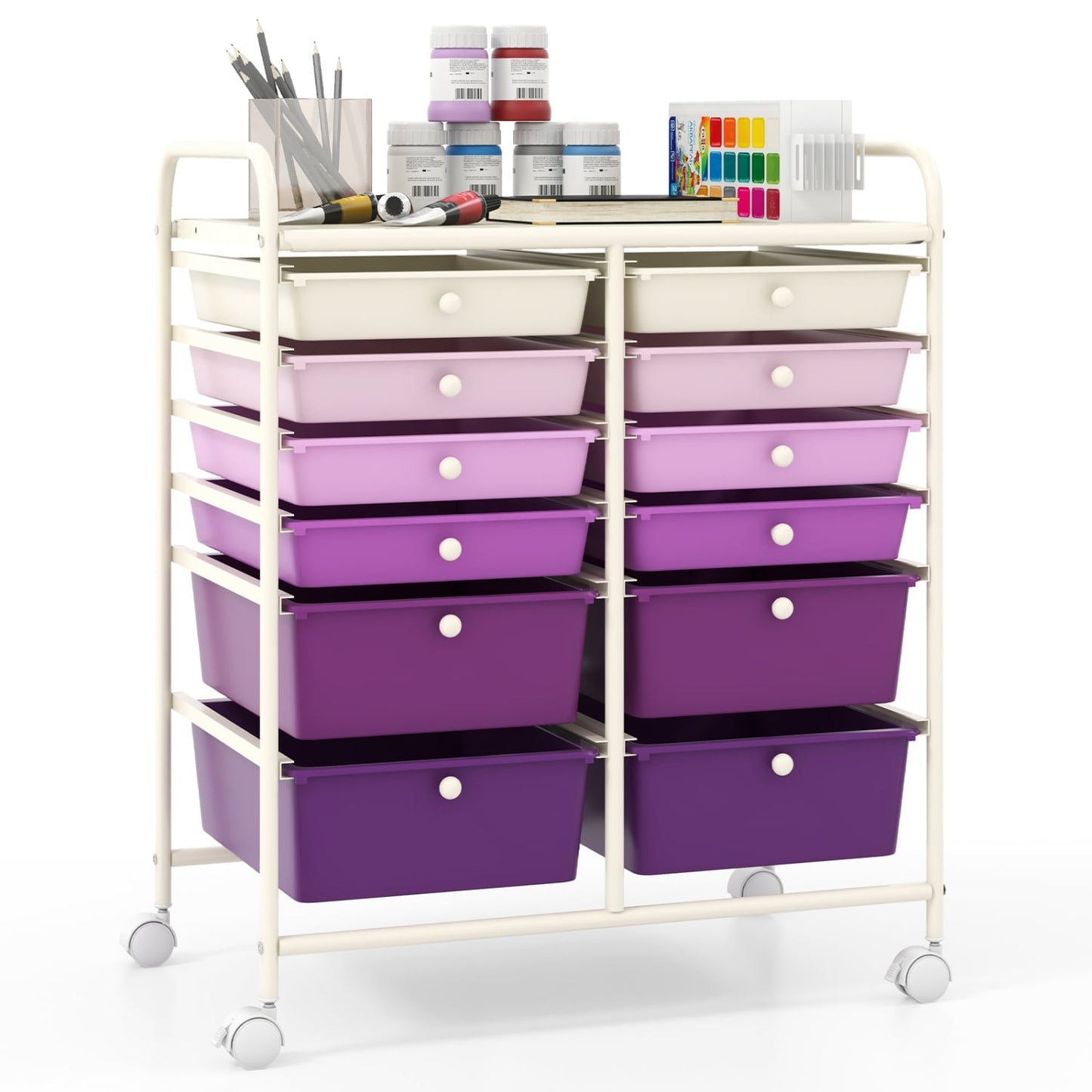 12-Drawer Rolling Storage Cart, Removable Drawers, Lockable Wheels, Purple File Cabinets at Gallery Canada
