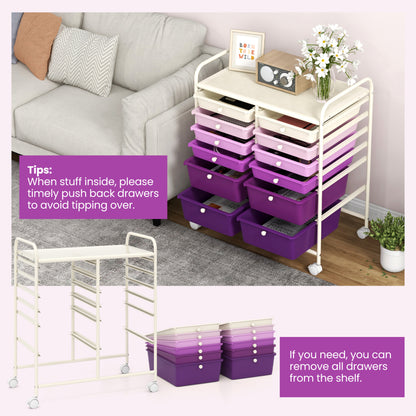 12-Drawer Rolling Storage Cart, Removable Drawers, Lockable Wheels, Purple File Cabinets at Gallery Canada