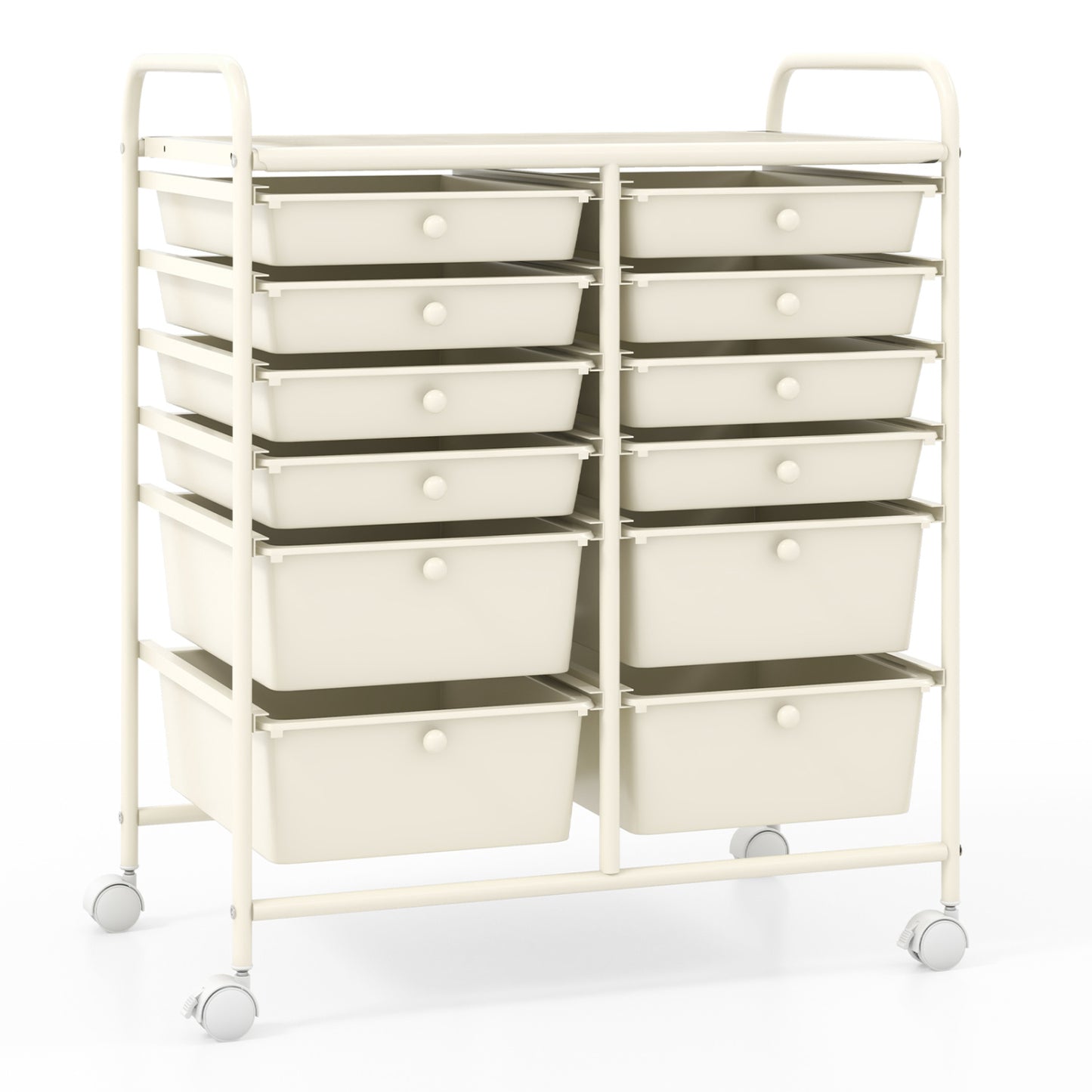 12-Drawer Rolling Storage Cart, Removable Drawers, Lockable Wheels, Beige File Cabinets Beige at Gallery Canada