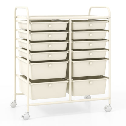 12-Drawer Rolling Storage Cart, Removable Drawers, Lockable Wheels, Beige File Cabinets Beige at Gallery Canada