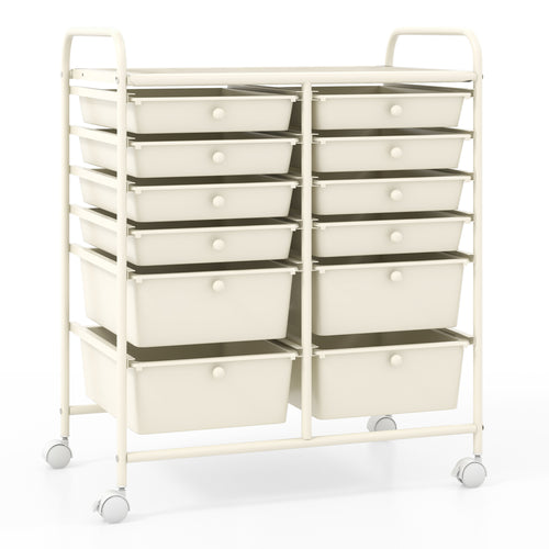 12-Drawer Rolling Storage Cart, Removable Drawers, Lockable Wheels, Beige