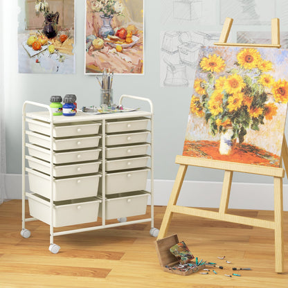12-Drawer Rolling Storage Cart, Removable Drawers, Lockable Wheels, Beige File Cabinets at Gallery Canada
