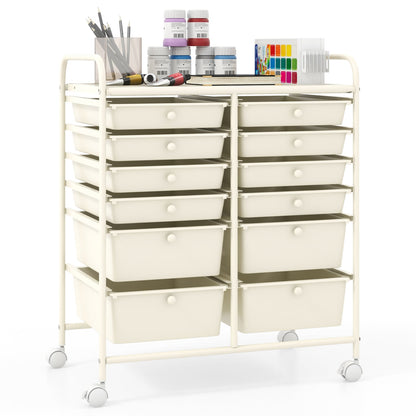 12-Drawer Rolling Storage Cart, Removable Drawers, Lockable Wheels, Beige File Cabinets at Gallery Canada