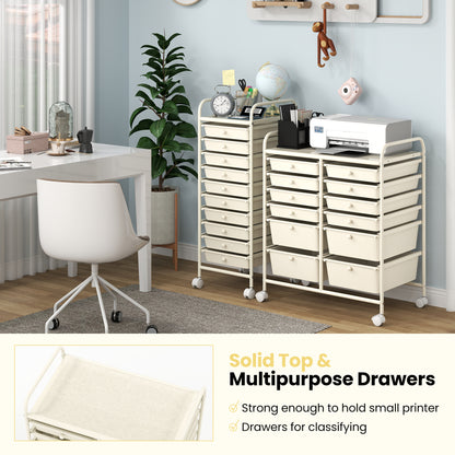 12-Drawer Rolling Storage Cart, Removable Drawers, Lockable Wheels, Beige File Cabinets at Gallery Canada
