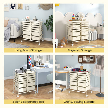 12-Drawer Rolling Storage Cart, Removable Drawers, Lockable Wheels, Beige File Cabinets at Gallery Canada