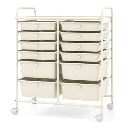 12-Drawer Rolling Storage Cart, Removable Drawers, Lockable Wheels, Beige File Cabinets at Gallery Canada