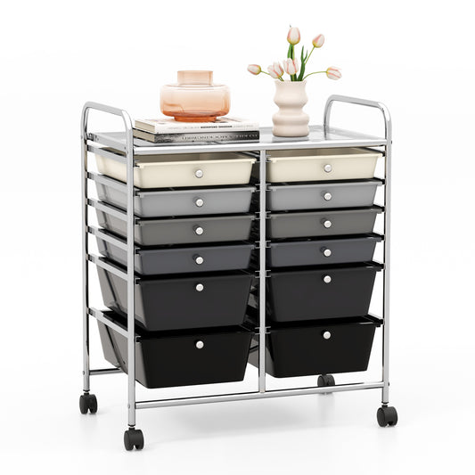 12-Drawer Rolling Storage Cart, Removable Drawers, Lockable Wheels, Gray File Cabinets Gray at Gallery Canada