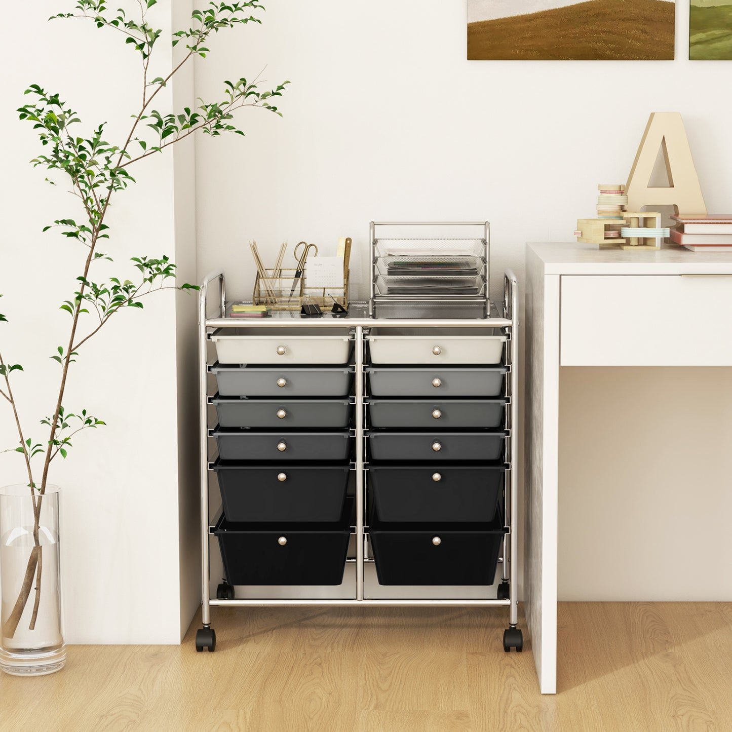 12-Drawer Rolling Storage Cart, Removable Drawers, Lockable Wheels, Gray File Cabinets at Gallery Canada