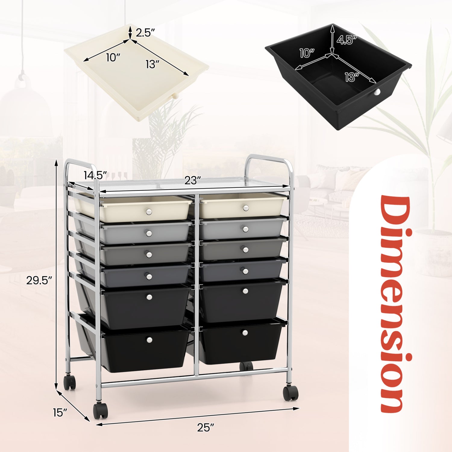 12-Drawer Rolling Storage Cart, Removable Drawers, Lockable Wheels, Gray File Cabinets at Gallery Canada