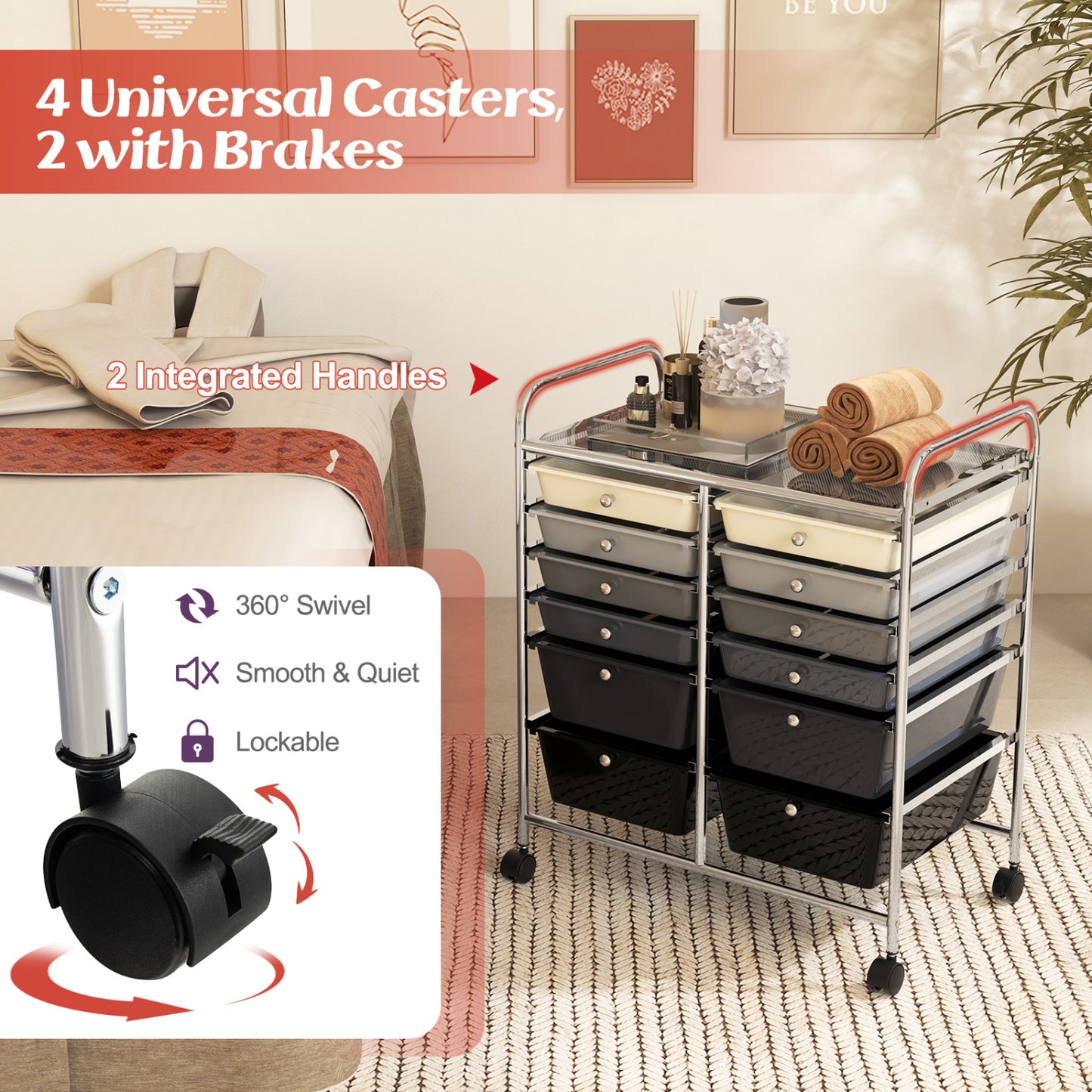 12-Drawer Rolling Storage Cart, Removable Drawers, Lockable Wheels, Gray File Cabinets at Gallery Canada