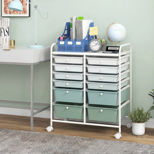 12-Drawer Rolling Storage Cart, Removable Drawers, Lockable Wheels, Green Gradient