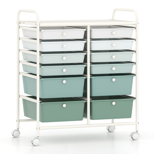 12-Drawer Rolling Storage Cart, Removable Drawers, Lockable Wheels, Green Gradient File Cabinets Green Gradient at Gallery Canada