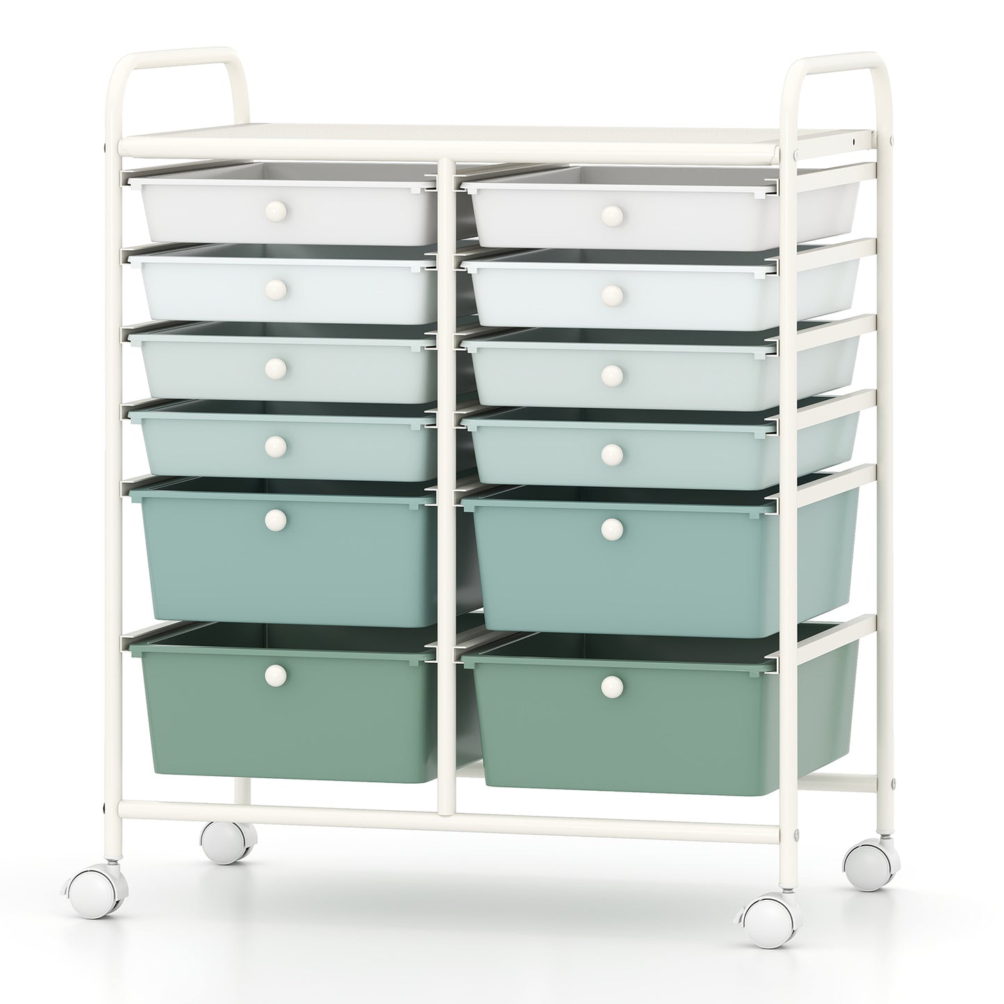 12-Drawer Rolling Storage Cart, Removable Drawers, Lockable Wheels, Green Gradient File Cabinets at Gallery Canada
