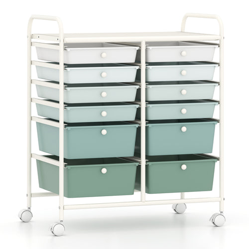 12-Drawer Rolling Storage Cart, Removable Drawers, Lockable Wheels, Green Gradient
