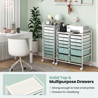 12-Drawer Rolling Storage Cart, Removable Drawers, Lockable Wheels, Green Gradient File Cabinets at Gallery Canada