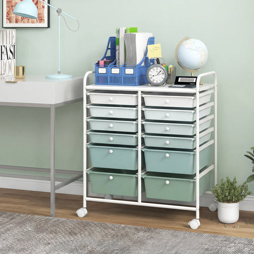12-Drawer Rolling Storage Cart, Removable Drawers, Lockable Wheels, Green Gradient