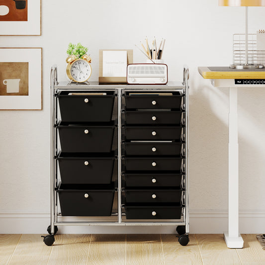 12-Drawer Utility Rolling Cart with Drawers Multi-Use Storage, Black