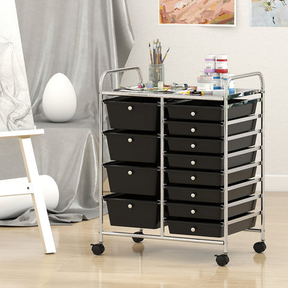 12-Drawer Utility Rolling Cart with Drawers Multi-Use Storage, Black