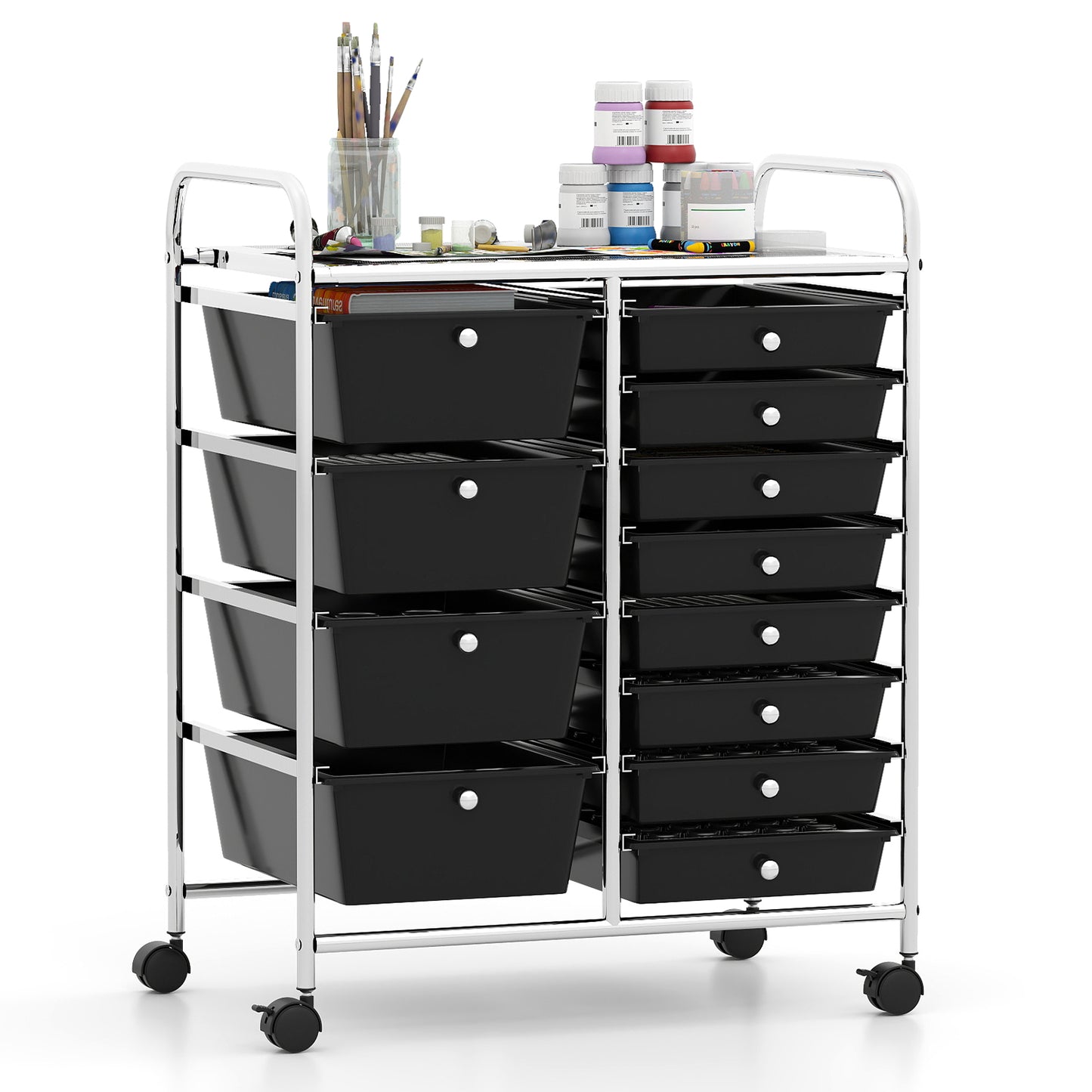 12-Drawer Utility Rolling Cart with Drawers Multi-Use Storage, Black