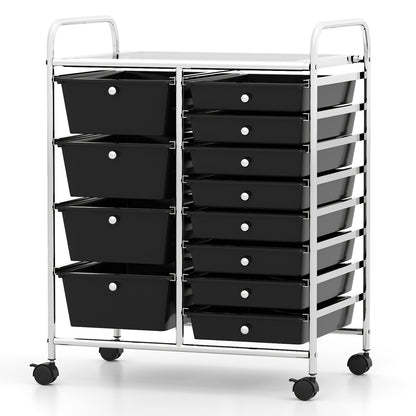 12-Drawer Utility Rolling Cart with Drawers Multi-Use Storage, Black