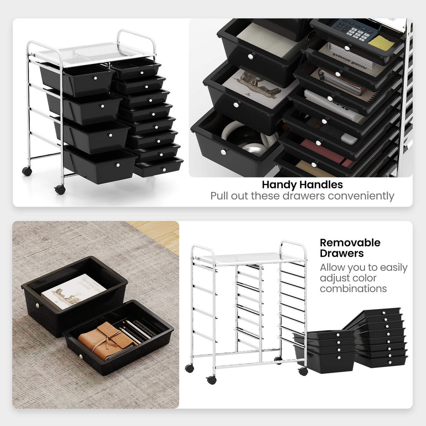 12-Drawer Utility Rolling Cart with Drawers Multi-Use Storage, Black