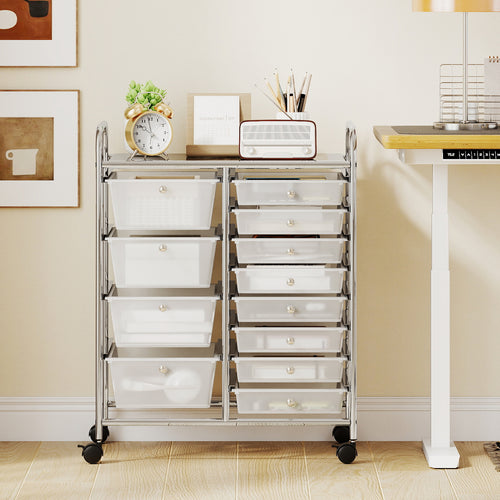 12-Drawer Utility Rolling Cart with Drawers Multi-Use Storage, Transparent