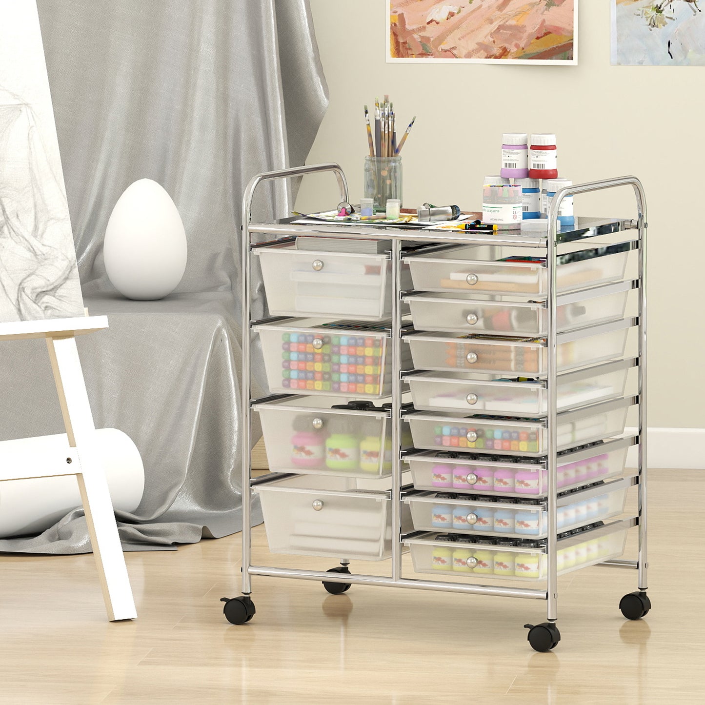 12-Drawer Utility Rolling Cart with Drawers Multi-Use Storage, Transparent
