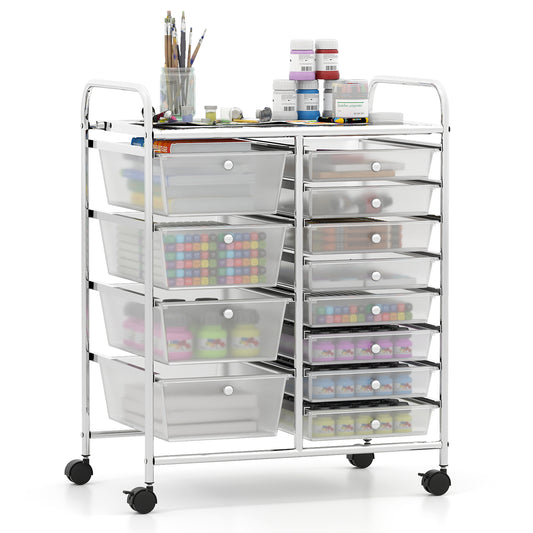 12-Drawer Utility Rolling Cart with Drawers Multi-Use Storage, Transparent