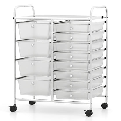 12-Drawer Utility Rolling Cart with Drawers Multi-Use Storage, Transparent