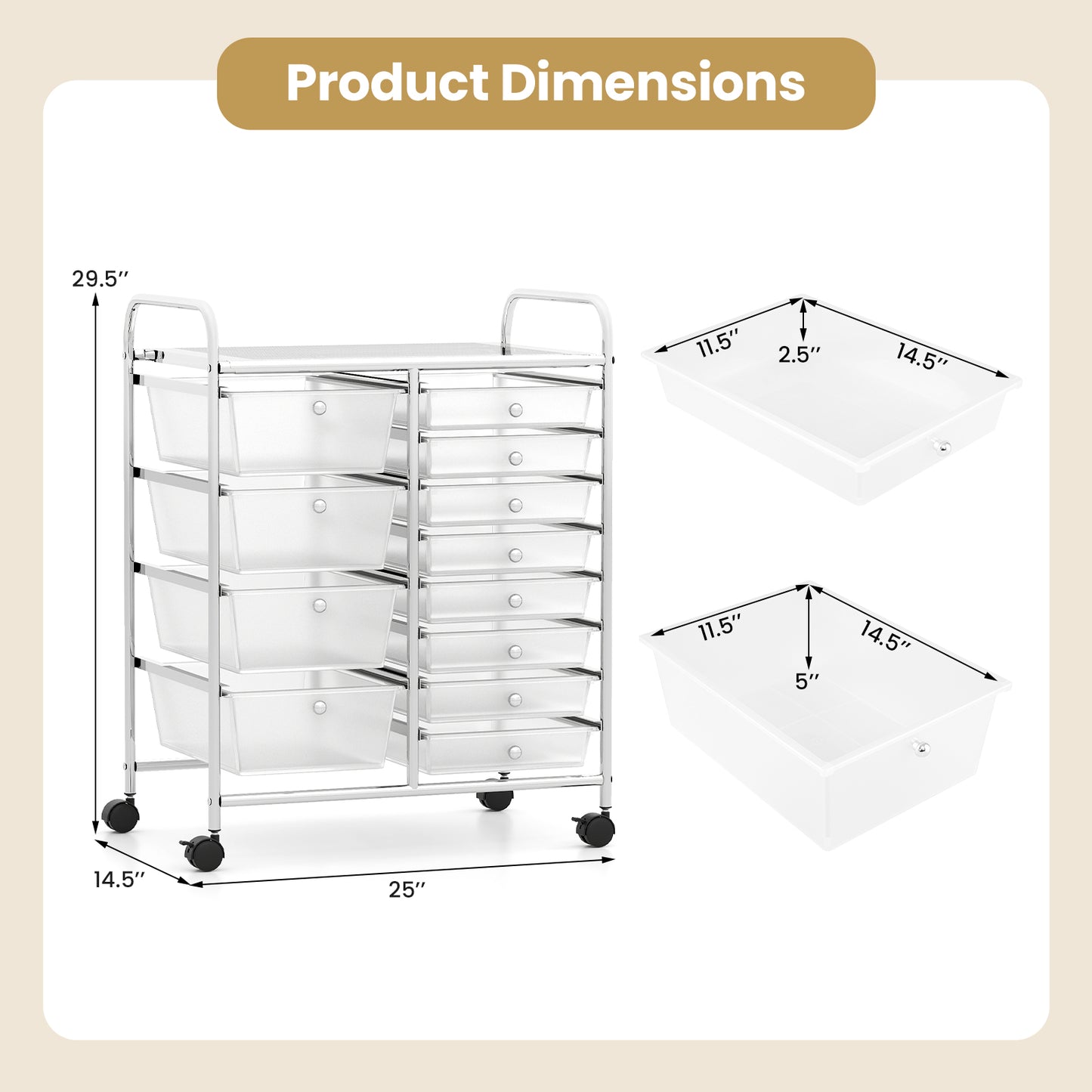 12-Drawer Utility Rolling Cart with Drawers Multi-Use Storage, Transparent