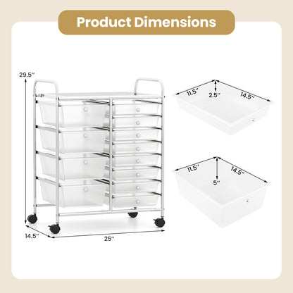 12-Drawer Utility Rolling Cart with Drawers Multi-Use Storage, Transparent