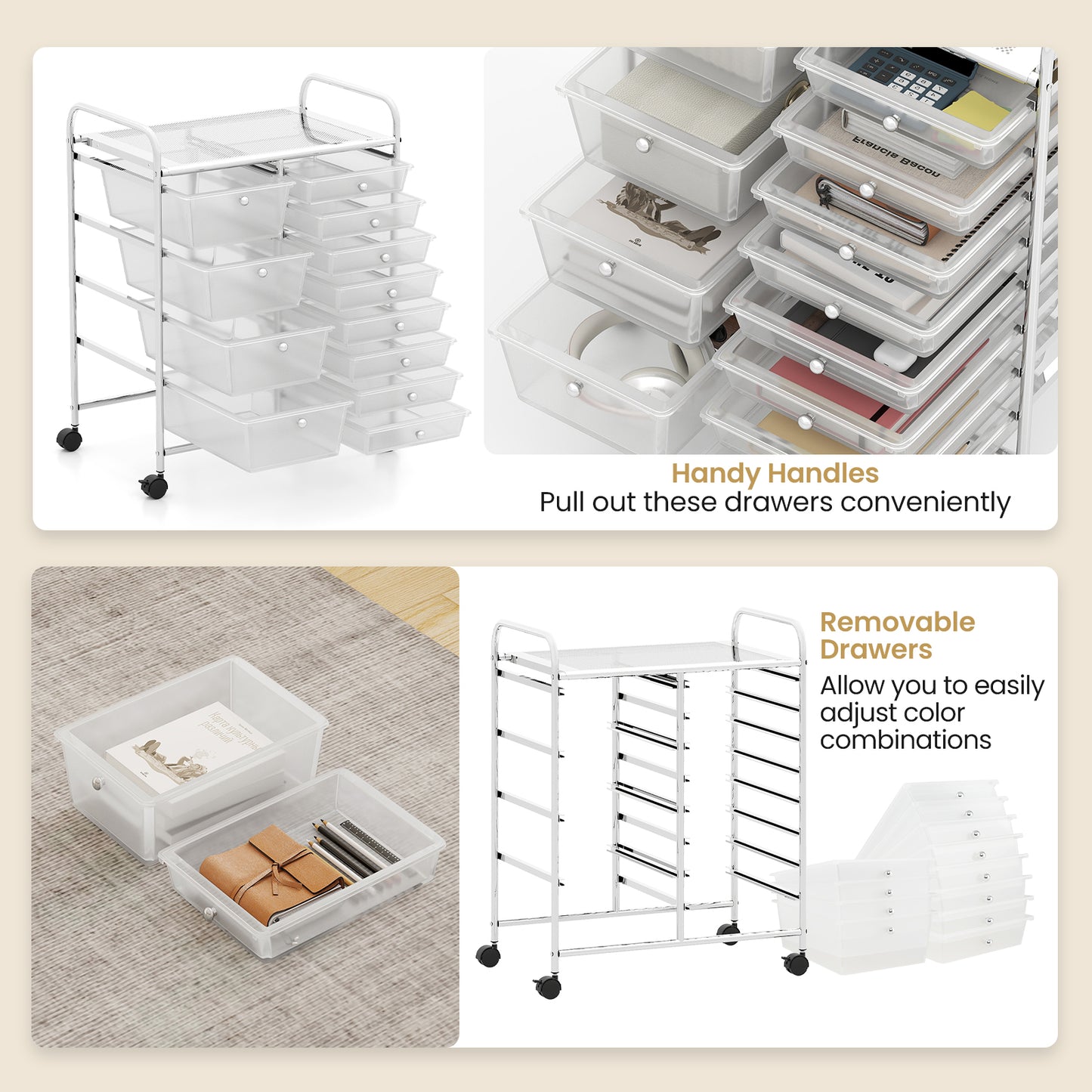 12-Drawer Utility Rolling Cart with Drawers Multi-Use Storage, Transparent