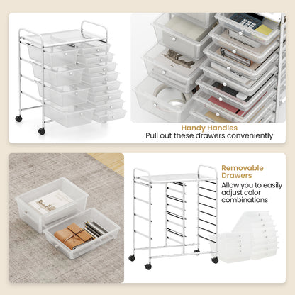 12-Drawer Utility Rolling Cart with Drawers Multi-Use Storage, Transparent