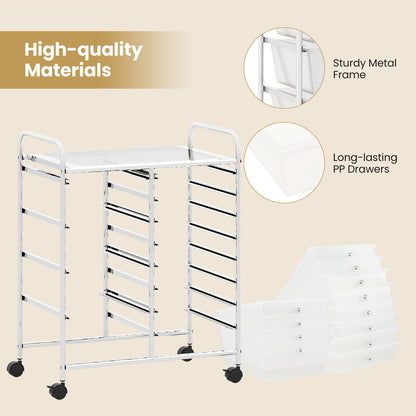 12-Drawer Utility Rolling Cart with Drawers Multi-Use Storage, Transparent