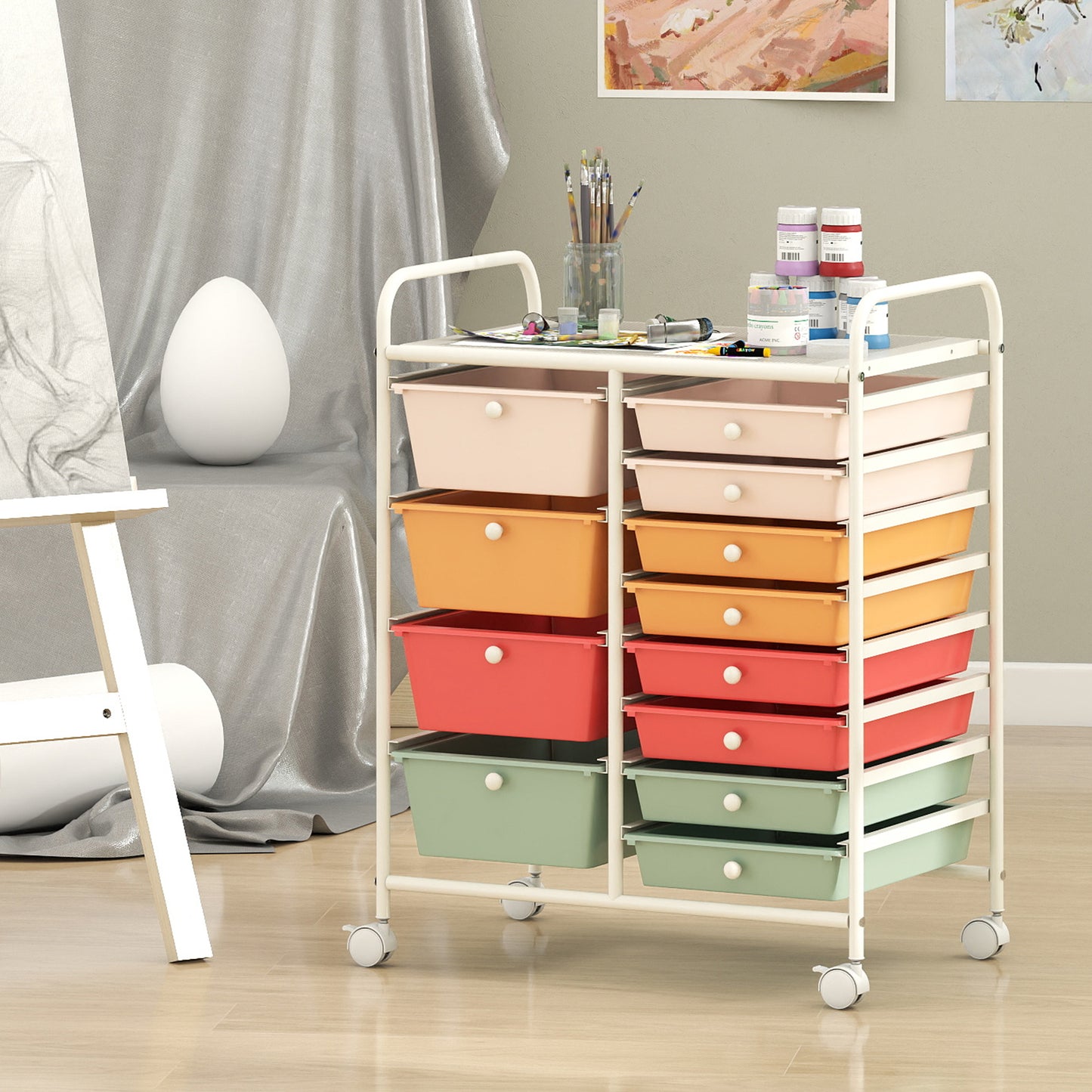 12-Drawer Utility Rolling Cart with Drawers Multi-Use Storage, Macaron