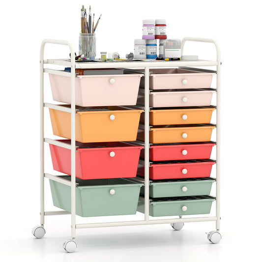 12-Drawer Utility Rolling Cart with Drawers Multi-Use Storage, Macaron