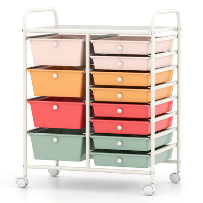 12-Drawer Utility Rolling Cart with Drawers Multi-Use Storage, Macaron