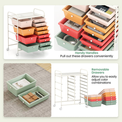 12-Drawer Utility Rolling Cart with Drawers Multi-Use Storage, Macaron