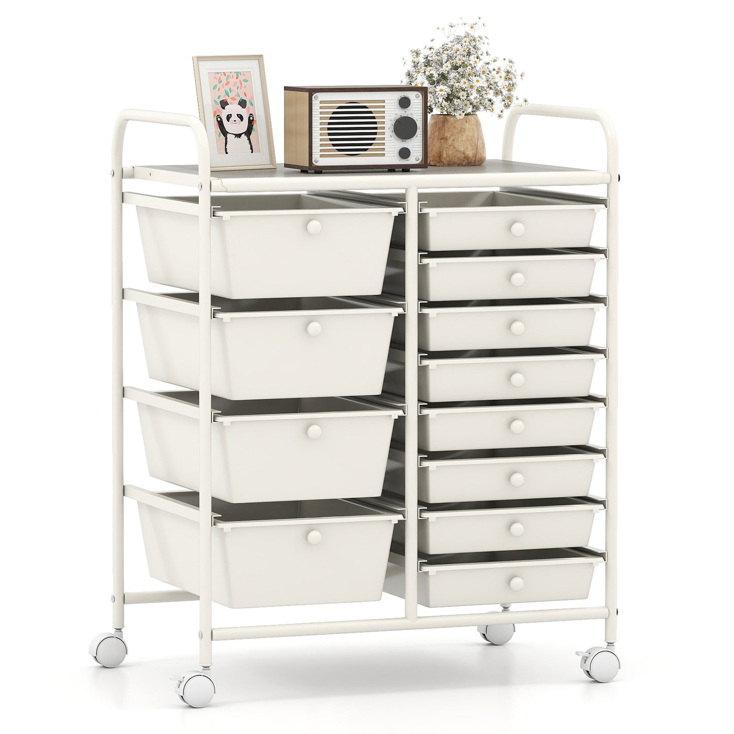 12-Drawer Utility Rolling Cart with Drawers Multi-Use Storage, White