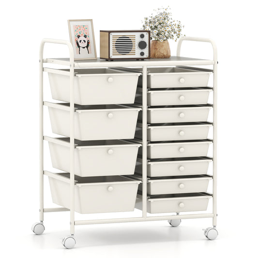 12-Drawer Utility Rolling Cart with Drawers Multi-Use Storage, White