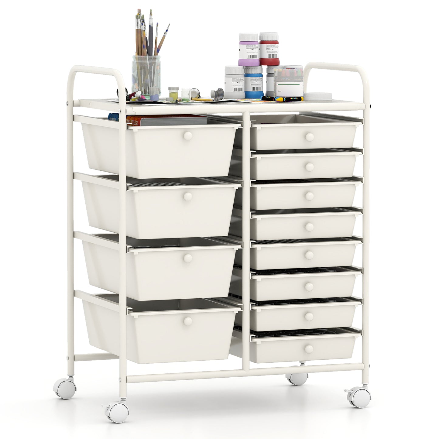 12-Drawer Utility Rolling Cart with Drawers Multi-Use Storage, White File Cabinets White at Gallery Canada
