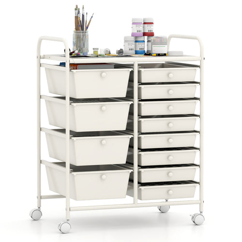 12-Drawer Utility Rolling Cart with Drawers Multi-Use Storage, White