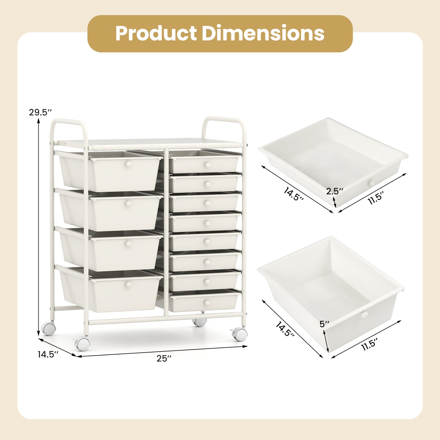 12-Drawer Utility Rolling Cart with Drawers Multi-Use Storage, White File Cabinets at Gallery Canada