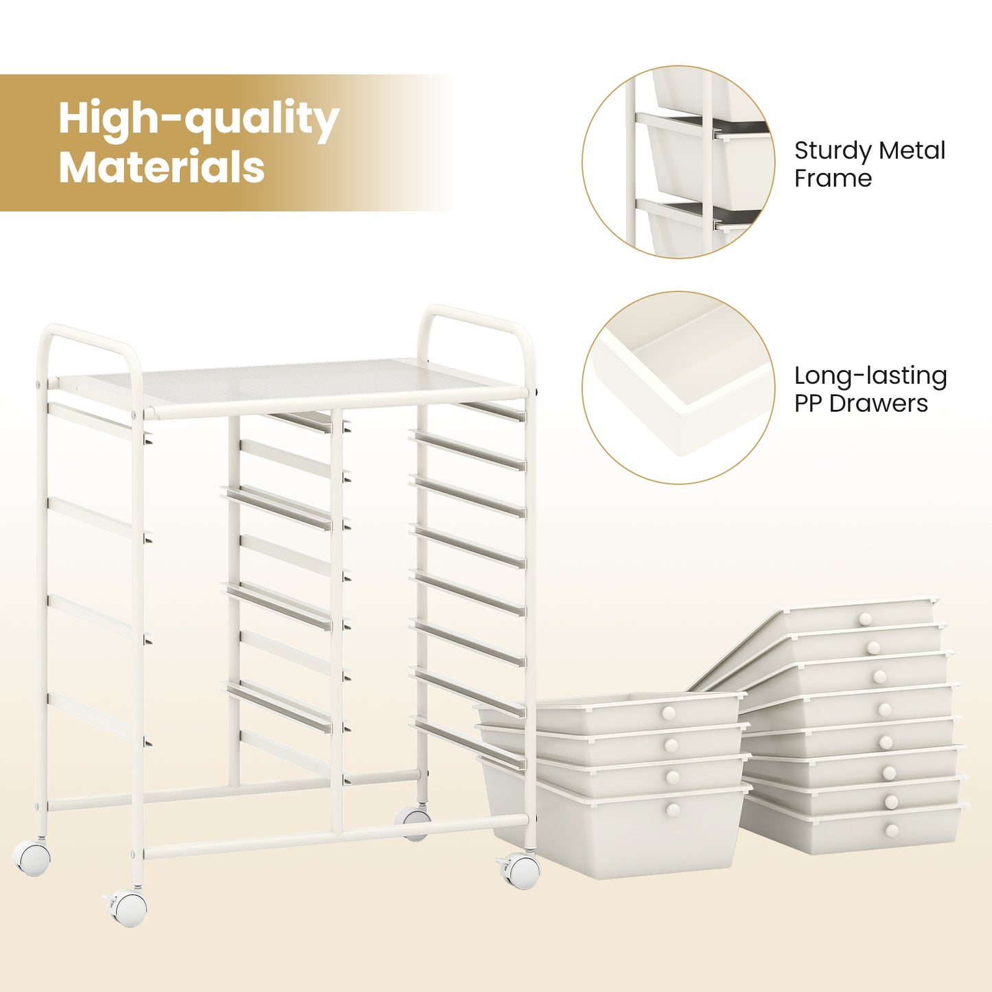 12-Drawer Utility Rolling Cart with Drawers Multi-Use Storage, White File Cabinets at Gallery Canada