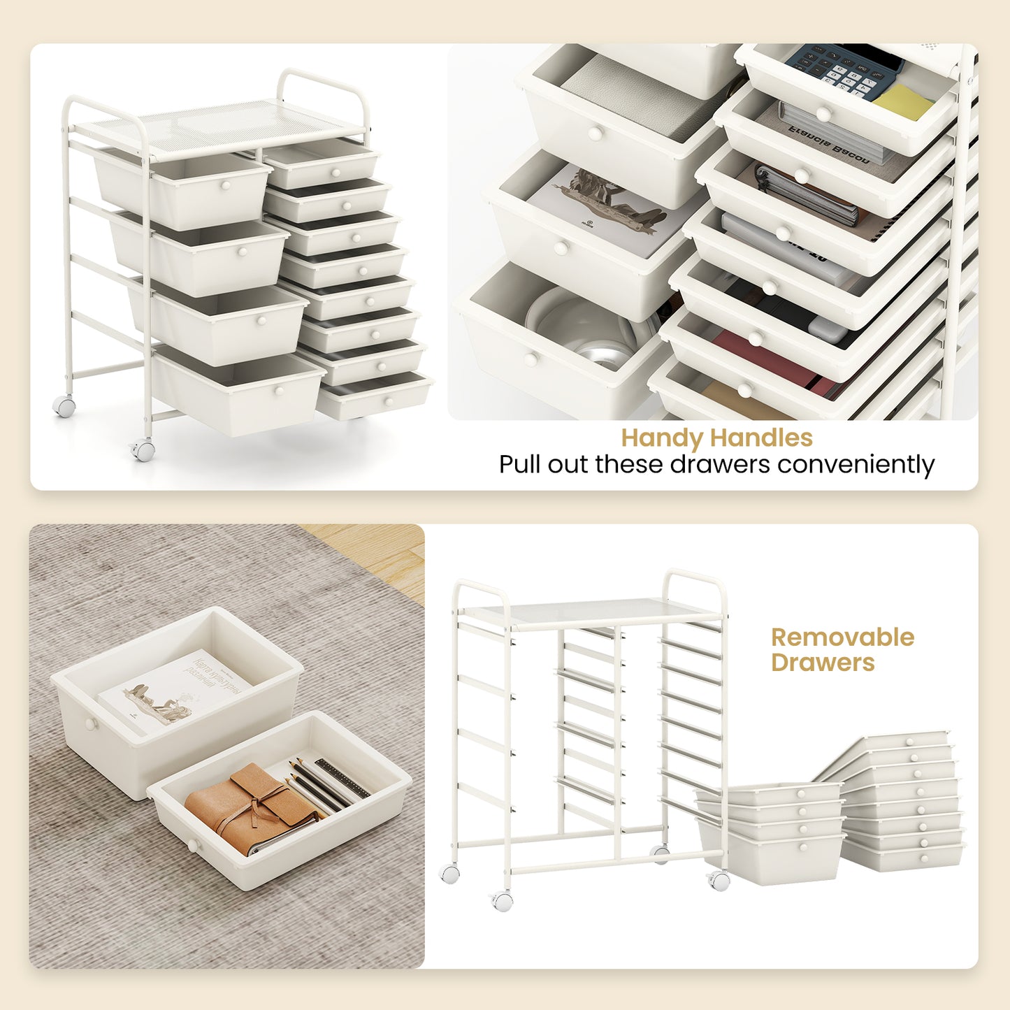 12-Drawer Utility Rolling Cart with Drawers Multi-Use Storage, White File Cabinets at Gallery Canada