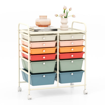 12 Drawers Rolling Storage Cart, Metal Frame, Lockable Wheels, Deep, Multicolor File Cabinets Deep Multicolor at Gallery Canada