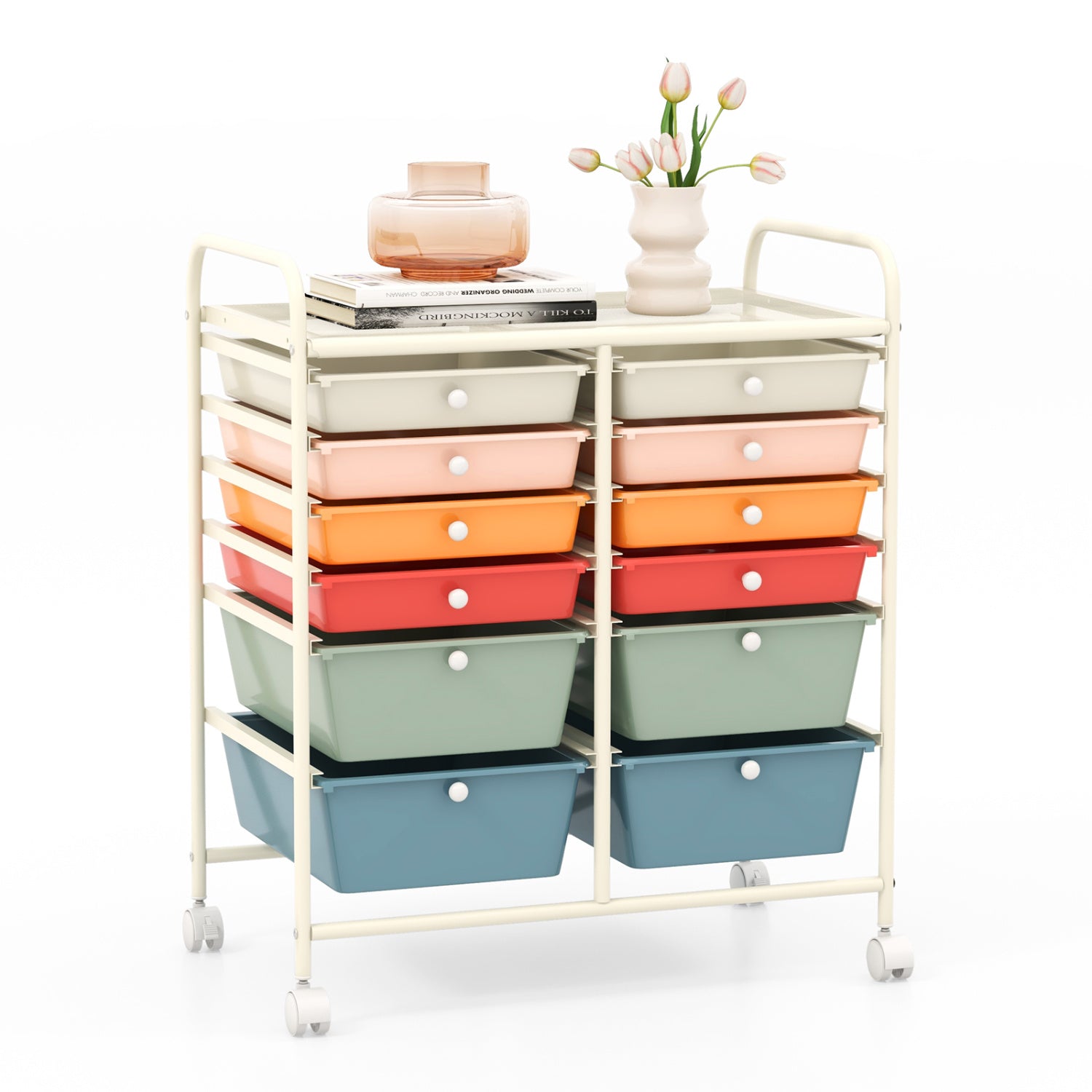 12 Drawers Rolling Storage Cart, Metal Frame, Lockable Wheels, Deep, Multicolor File Cabinets at Gallery Canada